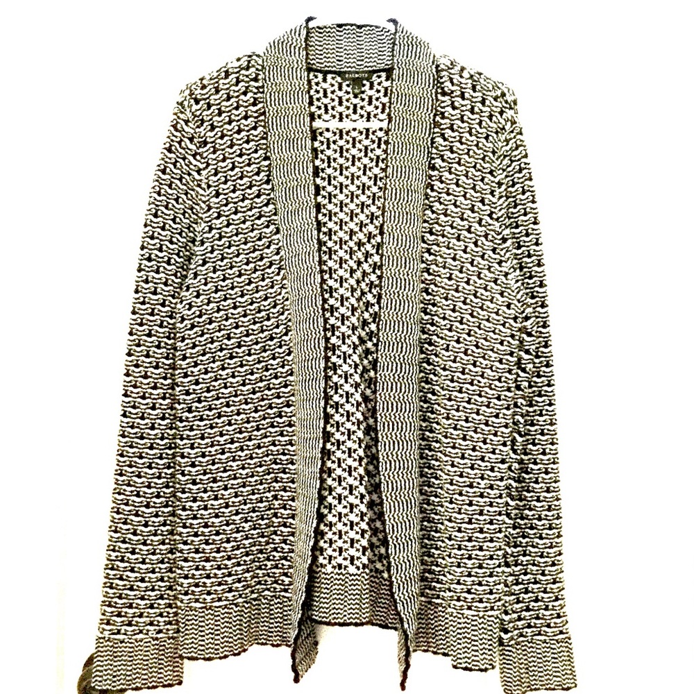 Talbot’s Black and White Open Front Cardigan